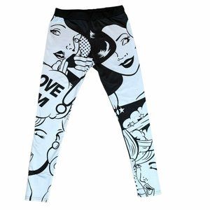 I Love Squats Gym Leggings Women's Workout Pants Comic Style Print Size L
